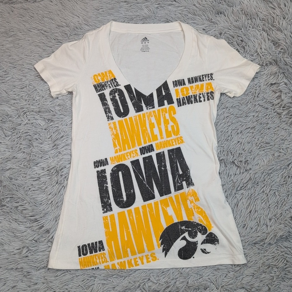 Iowa Hawkeyes Shirt Womens S White University College Sheer V Neck Adidas